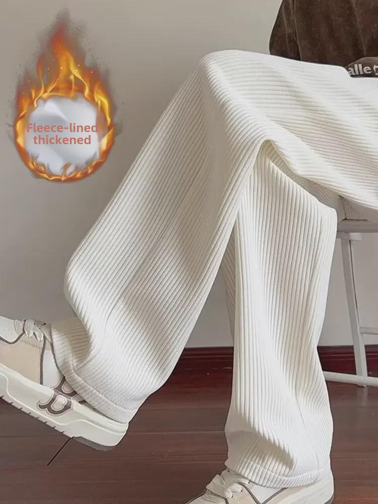 Herren Cordhose im amerikanischen Stil: Herbst/Winter Plus Samt Lose Gerade Jogginghose, Trendy Weite Bein Casual Hosen