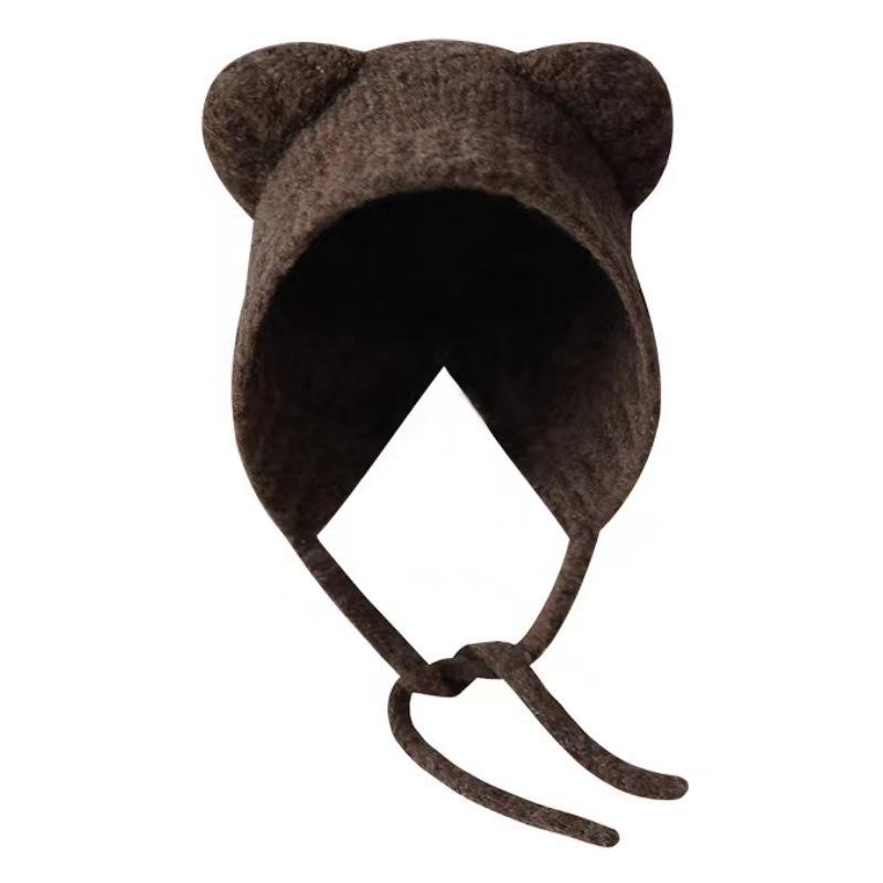 Bear Wool Hat Women's Winter Face Showing Small Warm Knitted Hat Big Head Ear Protection Wool Hat Fashionable