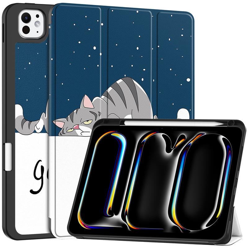 

Чехол для iPad Pro 2024, 11 дюймов, тройной кожаный чехол с окрашенной подставкой, 5-го поколения, умный чехол для iPad Pro 11, 2024, чехол с держателем для ручек For iPad Pro 11 2024