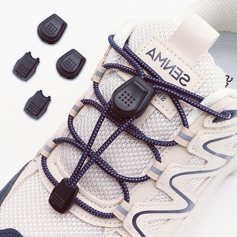 1Pair Press Lock Buckle Lazy Shoe Laces Elastic Round Shoelaces with For Kids Adults Suitable for A Variety of Shoes