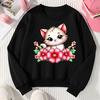 Kids Crewneck Sweatshirt, Cute Kitten with Pink Flowers Print, Soft Casual Pullover for Fall Winter