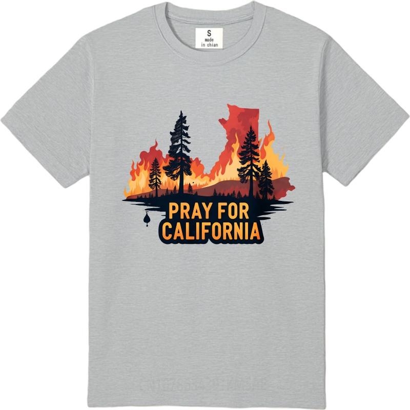 Übergroßes Sommer Herren T-Shirt Kalifornien Feuer Silhouette Bäume Gebet Kurzarm Bequem Rundhals T-Shirt