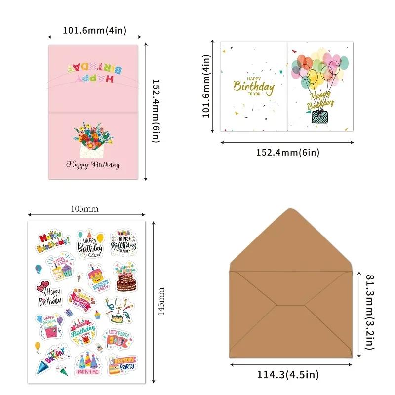 20 ks blahopřejných přání k narozeninám, prázdná skládací karta s obálkou, samolepky, DIY karta na vzkaz, pozvánky na narozeninovou oslavu