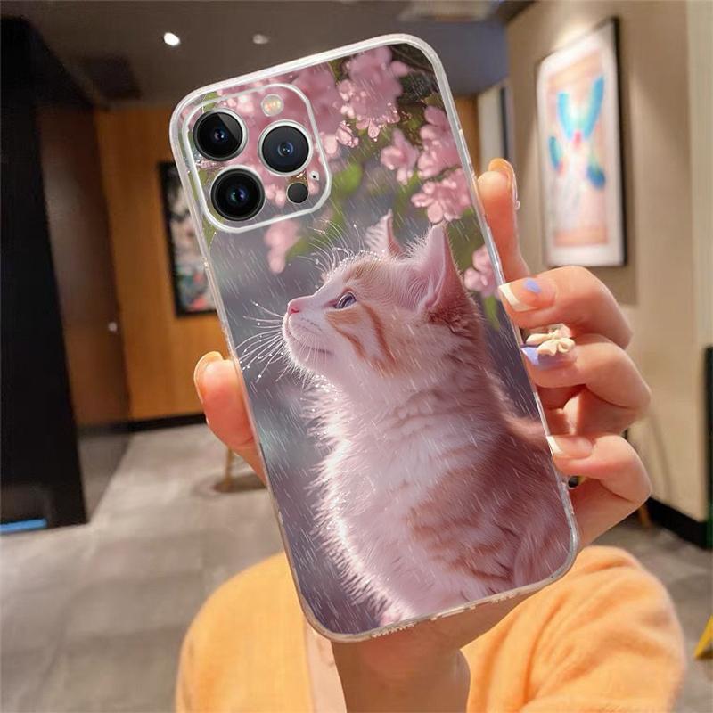 Cute White Cat Phone Case For iPhone 17 Pro Max Air 17 16 15 14 13 Pro Max 15 16 Pro 15Plus Silicone Cover
