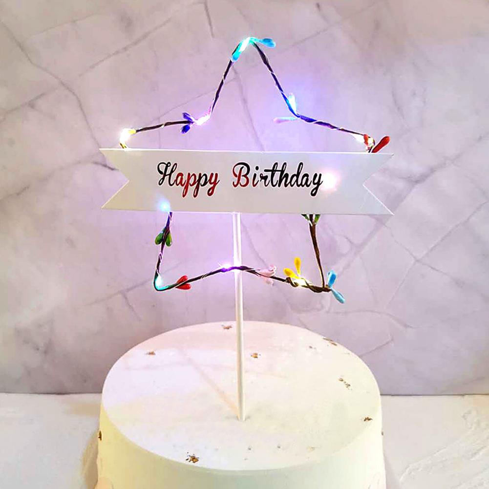 Decoraciones de Inserto para Tarta de Fiesta de Cumpleaños con Estrella de Amor LED para Cumpleaños