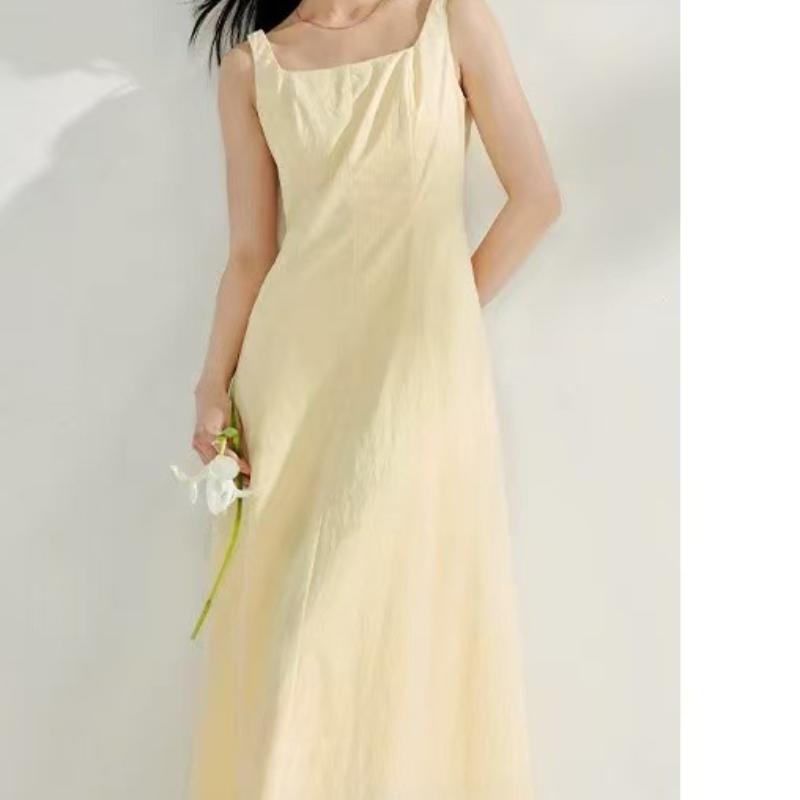 

Платье без рукавов во французском стиле для женщин, облегающее талию, новая весенняя длинная юбка с драпировкой и подтяжками 2XL жёлтый