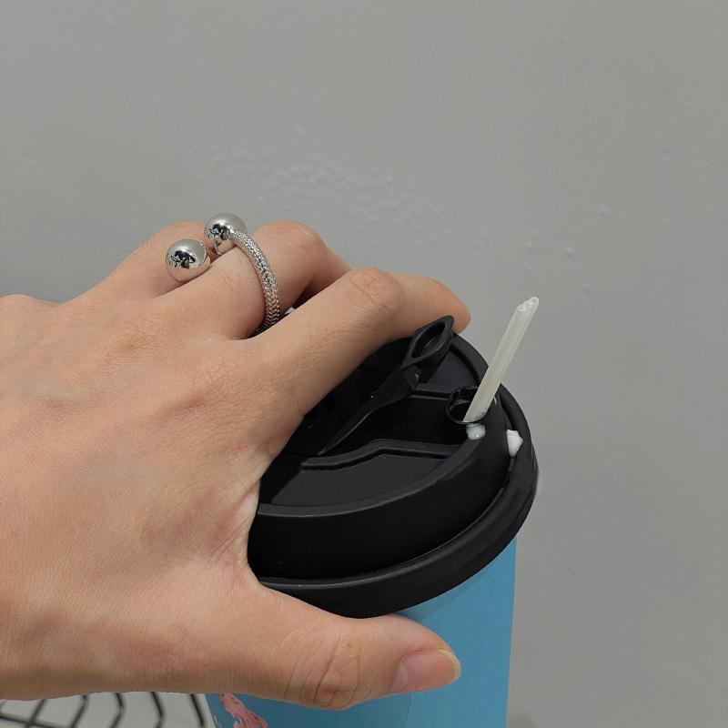 Open Fashionforward Finger Copper Ring Featuring Elegant Double Ball Design For Women