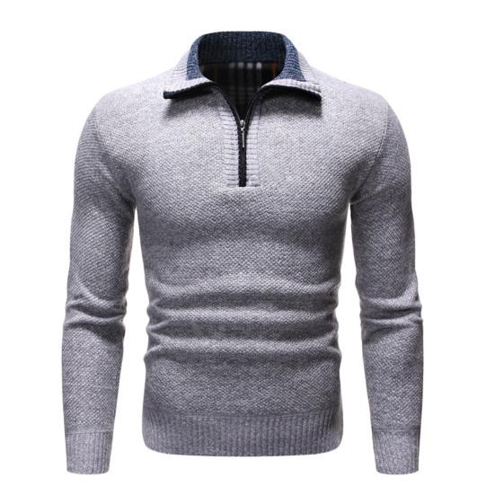 Ribbed Cuffs Long Sleeve Knitted Sweater Shrink Resistant Zipper Neck Lapel Winter Sweater Male Clothing