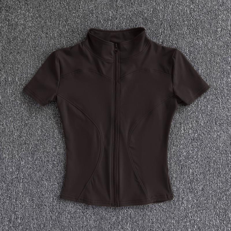 Women's Quick-Dry Slim-Fit Yoga Top - Waist-Cinching Short Sleeve with Half-High Collar