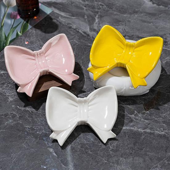 Bow Soap Dish Bathroom Ceramic Soap Holder with Self Draining No Water Accumulation Soap Tray for Home Dormitory Washbasin Bathroom Shelf