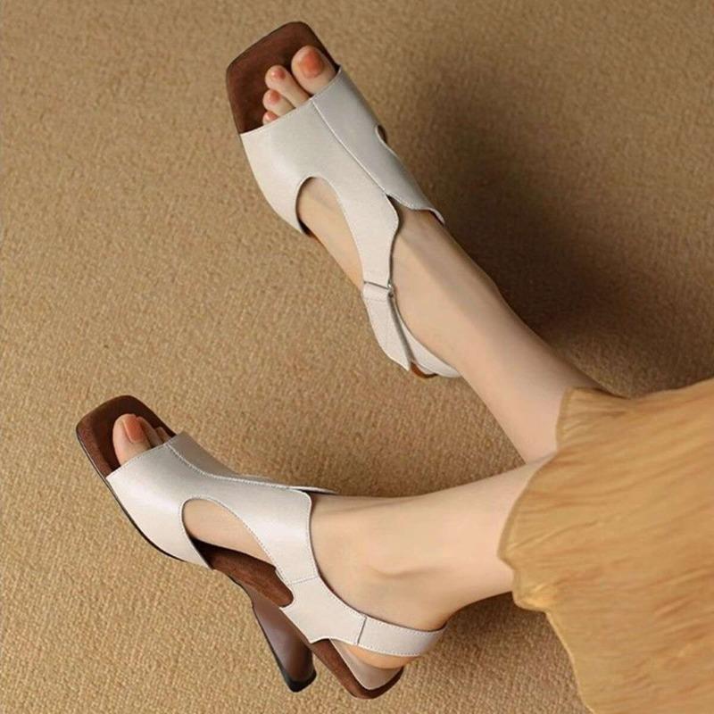 New Roman Style Retro Square Toe Open-toe Sandals Women's High-end Sense Versatile Special-heeled High-heeled Shoes