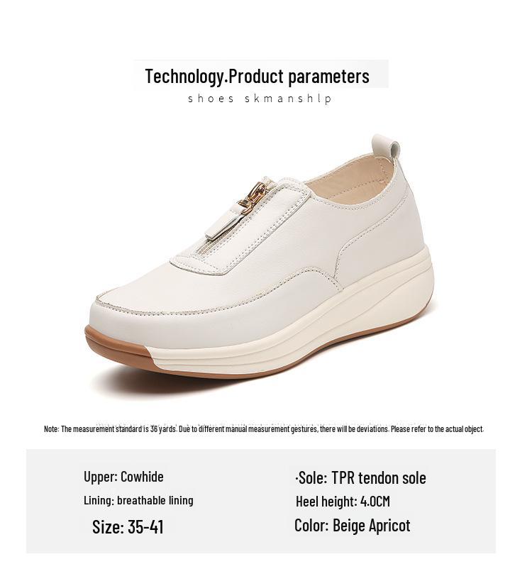 Pantofi sport pentru femei, primăvara 2025: Design cu fermoar gol, vârf din piele naturală, mărime mare, talpă groasă, stil de mamă.