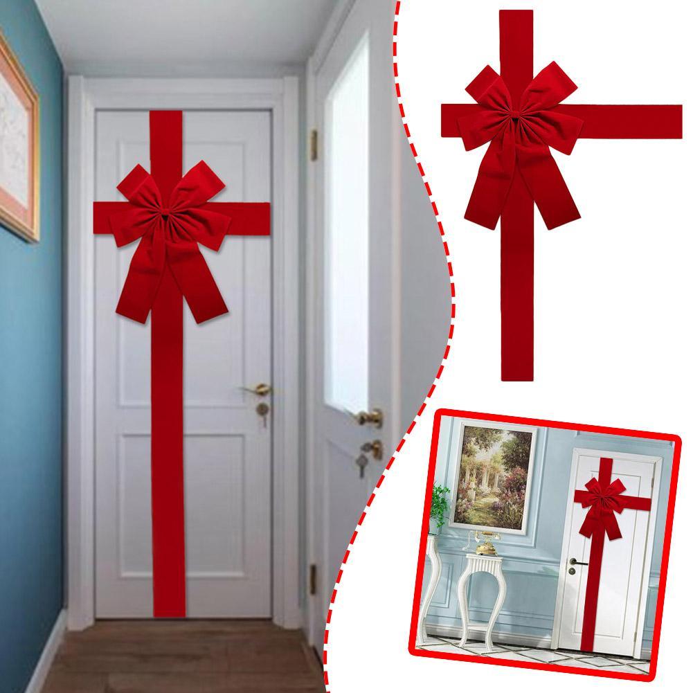 Large Size Christmas Front Door Hanging Bow Knot Imitation Linen Ribbon New Year Xmas Front Door Decoration DIY Big Bow Gifts