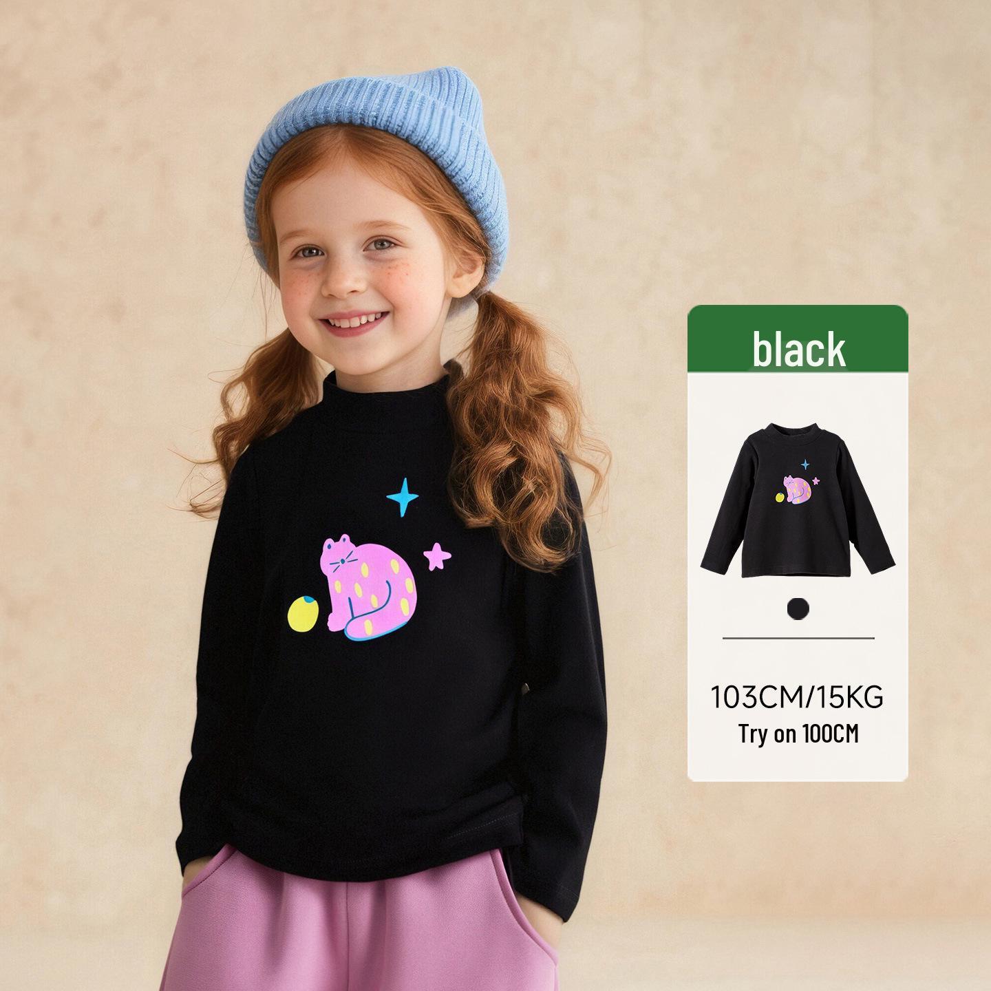 

Детская футболка с мультяшным принтом с полувысоким воротом Tongbei 2025 Зима для девочек 130cm