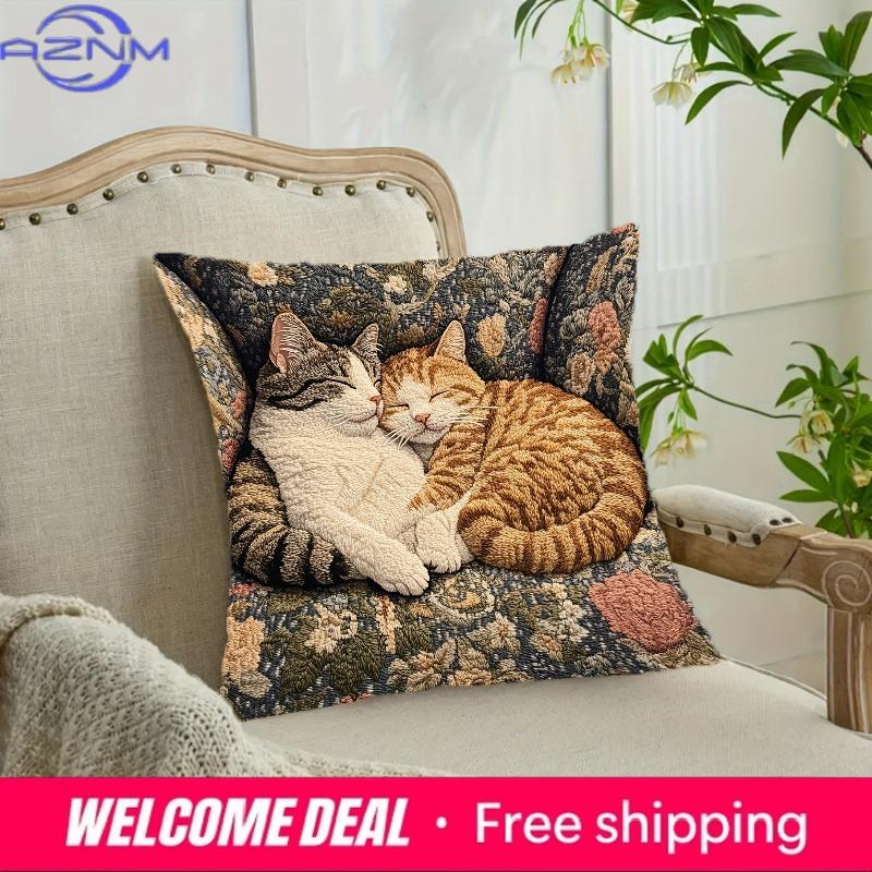 Cozy CatPrint Pillowcase Embrace Serenity with These Sleeping Kitties Sofa Cushion Cover Home Decoration D Printing