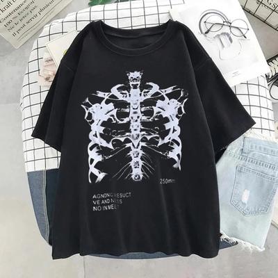 Funny Female T-shirt Women Oversized Dark Skull Bones Heart and Lung Print Short Sleeve Streetwear Harajuku Tops Woman Clothes Unisex