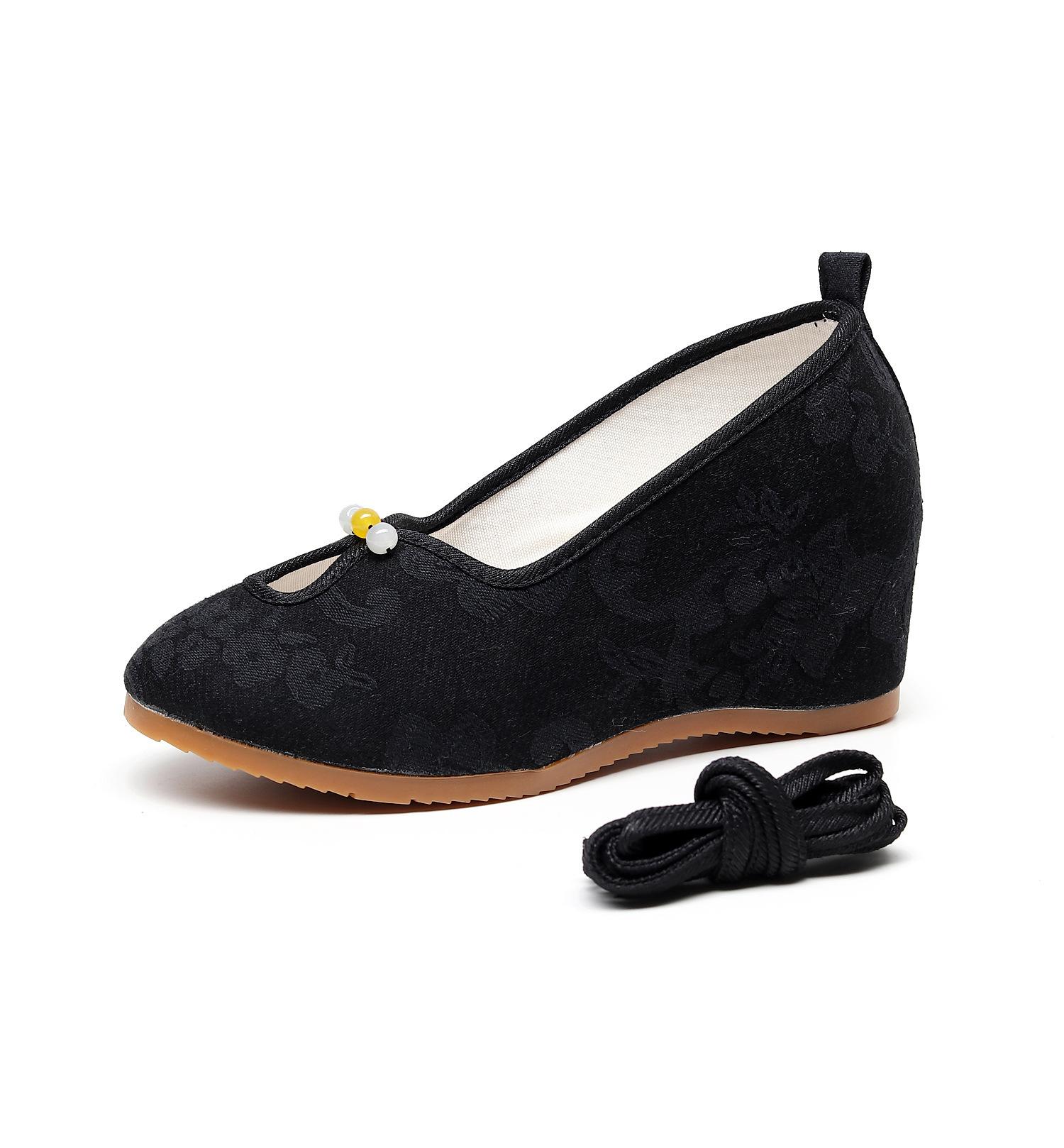 

Высокие каблуки, танкетка, одинарные туфли, китайский национальный стиль чеонгсам, ханьфу с нарядом для верховой езды, старинная одежда, однотонные цвета, простые тканевые туфли, 41