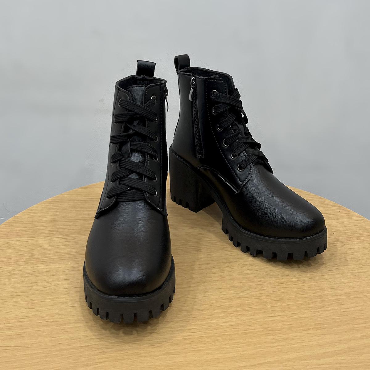 

Зима Новая Мода Удобные Элегантные Квадратные с Женскими Туфлями Боковая Молния Круглый Носок Однотонные Простые Ботинки на Толстом Каблуке 43 чёрный