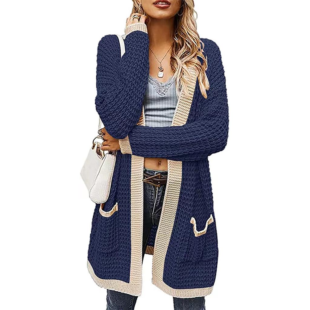 Women Winter Wool Cardigan Solid Patchwork Jacket Sweater Long Loose Thick Coat Cardigan