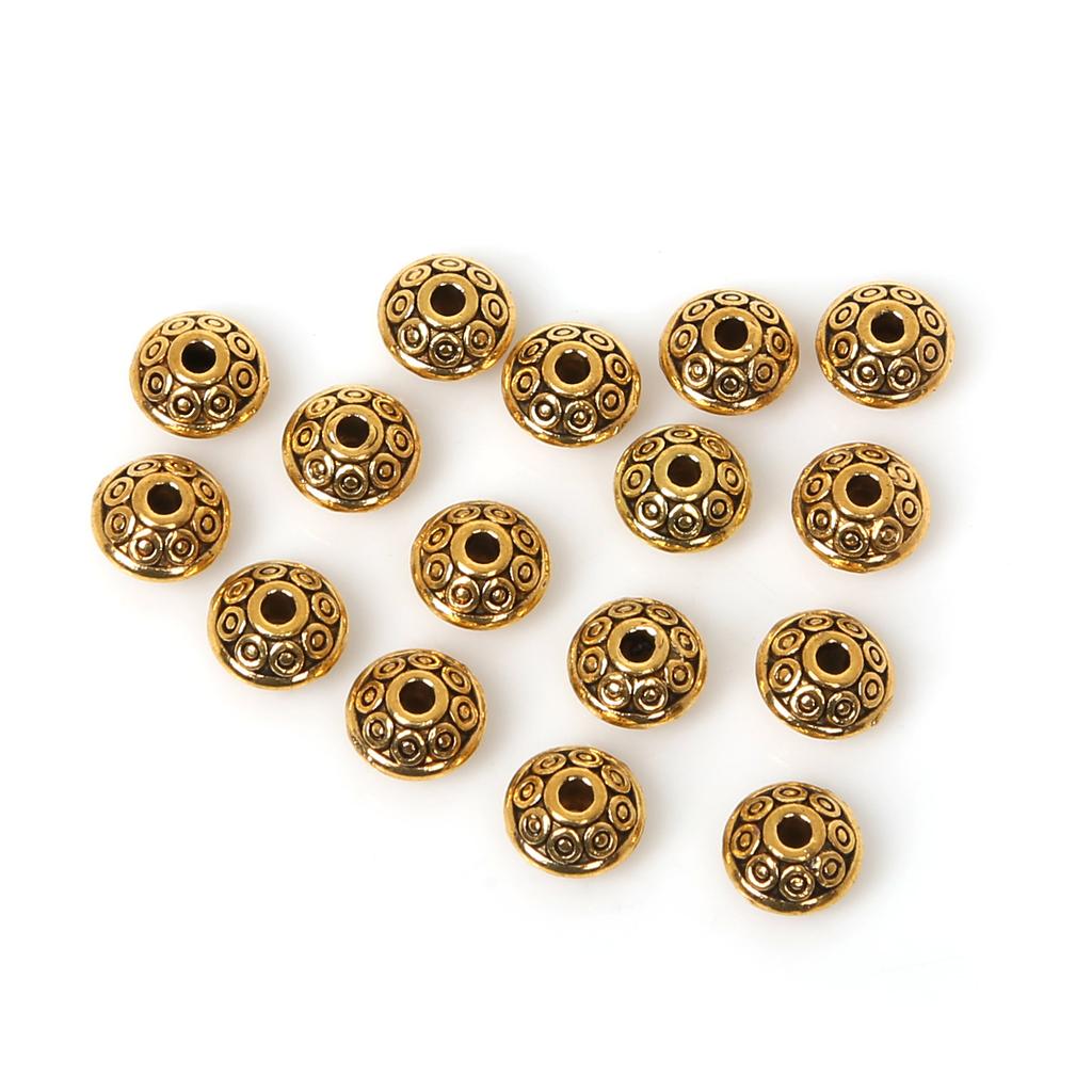 50Pcs 6mm Tibetan Metal Beads Antique Gold Silver Oval UFO Shape Loose Spacer Beads for Jewelry Making DIY Bracelet Charms