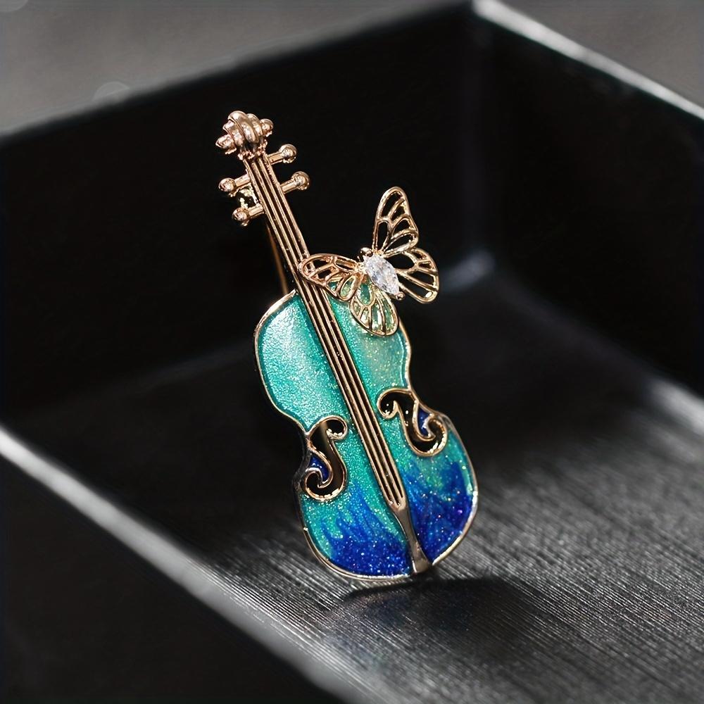 Alloy Violin Brooch With Butterfly Detail Versatile Shiny Zircon Insect Accents Music-Inspired Pin For Daily Wear Gift For Valentine'S Day No Plating