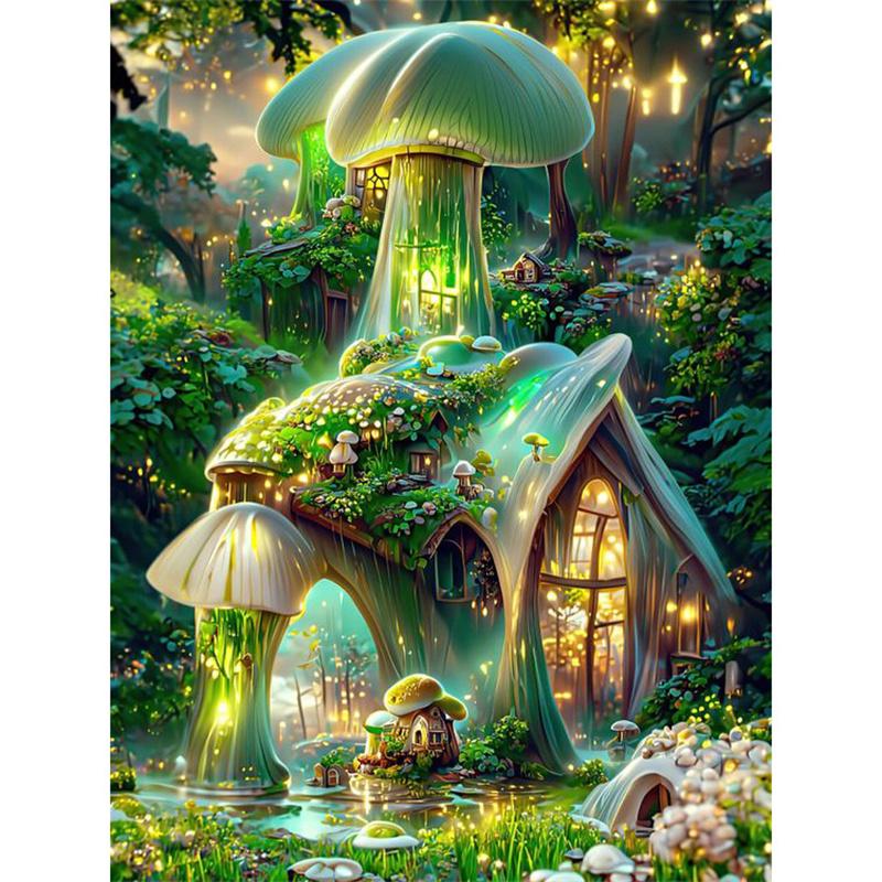 5D DIY Diamantmaling Naturlandskap Husbygning Diamantbroderi Maling Full Rund Diamantmosaikk DIY Hjemmedekor Gave