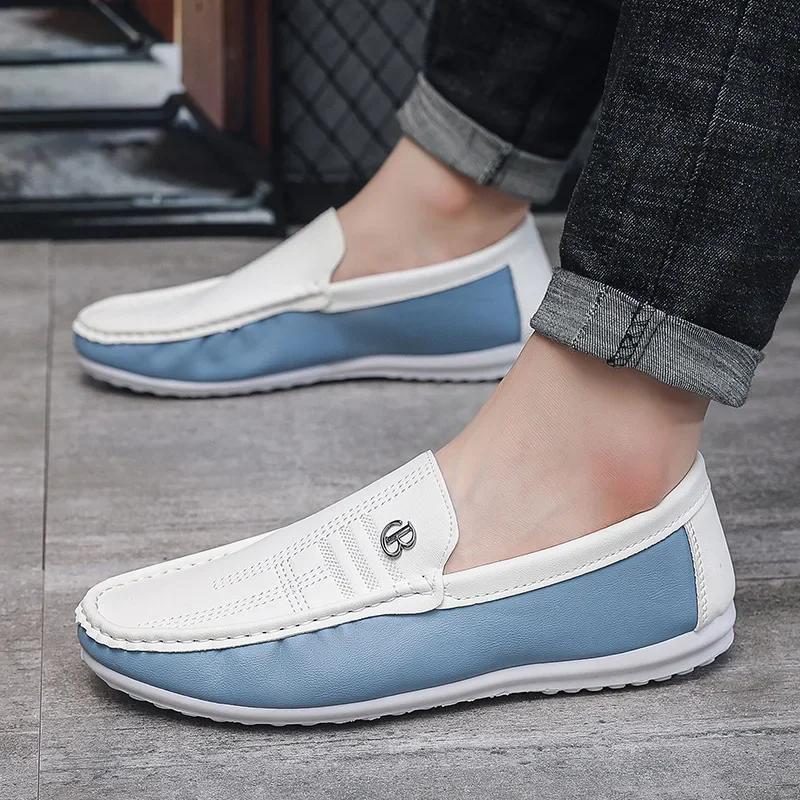 New Men's Flat Shoes Trendy Casual White Bean Shoes Slip on Soft Sole Loafer Men's Lightweight Walking Driving Shoes 2024