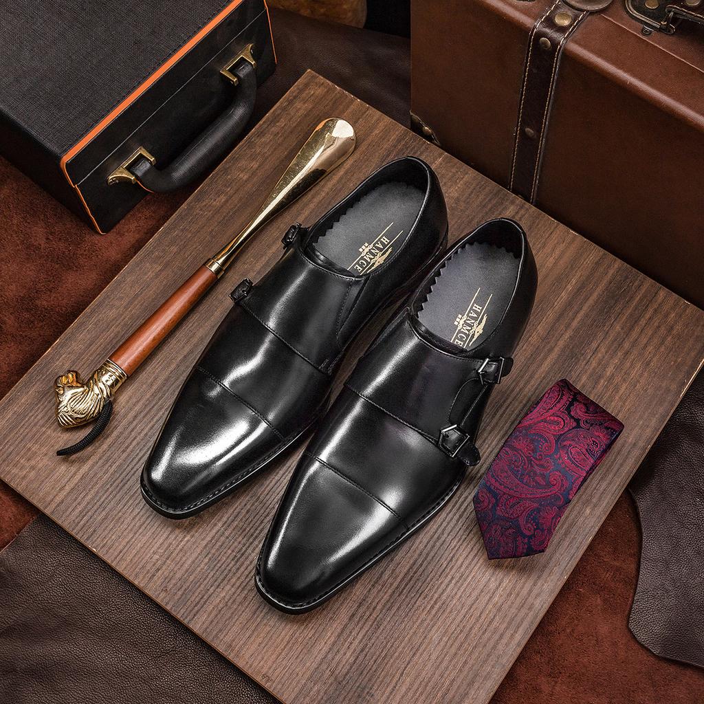 Men's leather shoes, new business dress shoes men's shoes cowhide Munch shoes monk shoes