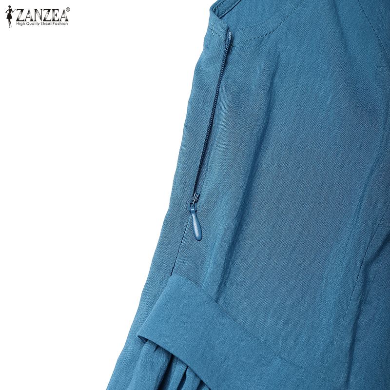 ZANZEA Γυναικείο μονόχρωμο αμάνικο φόρεμα casual με στρογγυλή λαιμόκοψη