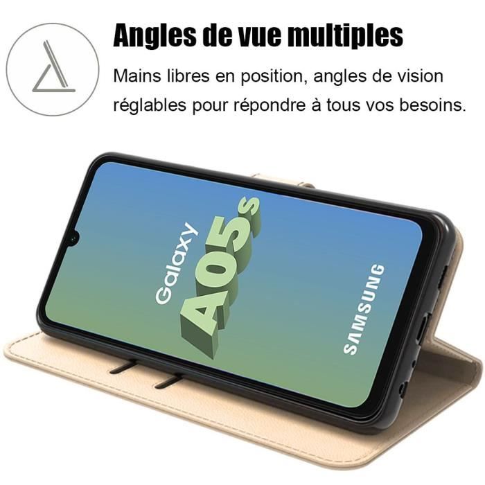 Coque + 2 verres trempés pour samsung galaxy a05s, protection antichoc en cuir pu doré (pas pour a05)