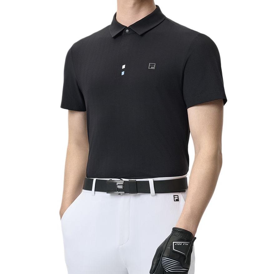 FILA Golf Series Fashion Casual Sports Comfortable Knitted Short Sleeve Polo Shirt Men tops Deep-Black A11M525107F-BK