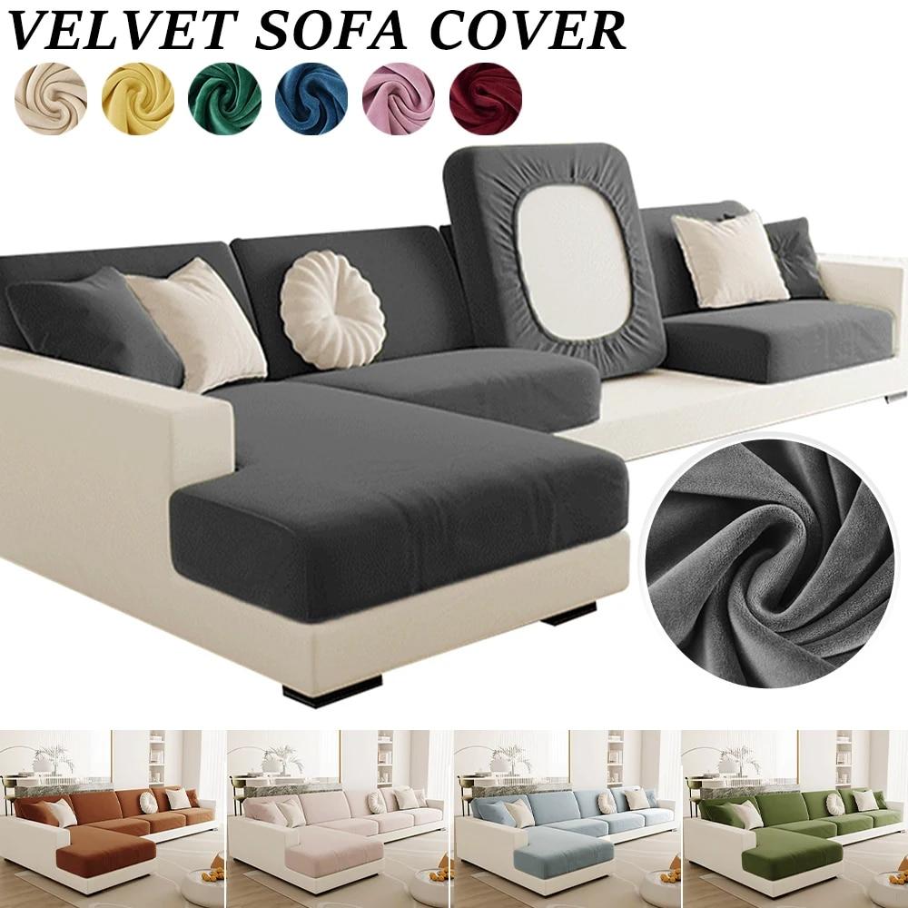 Soft Velvet Sofa Cover High Stretch Sofa Cushion Cover Living Room Spandex Sofa Seat Couch Cover for Home L-shape Sofa Slipcover