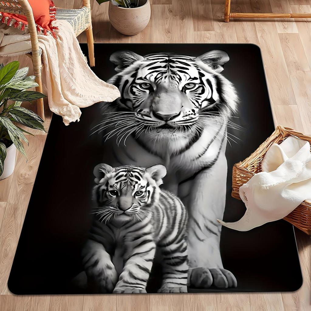 White Tiger Design Mat, Washable Dust Proof, Non Slip Fatigue Resistant, Soft Living Room Decor, Stylish Floor Rug