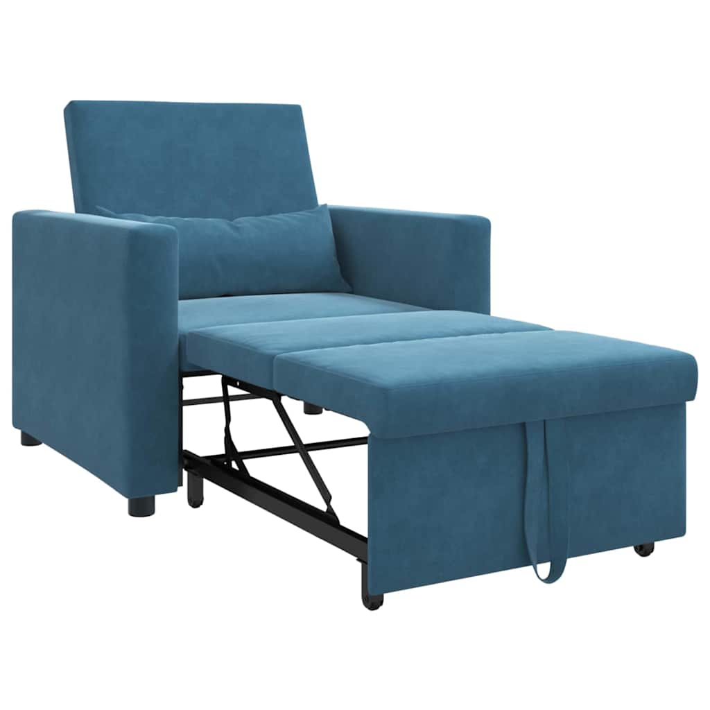 Extendable Single Sleeper Sofa with Wheels Blue Velvet