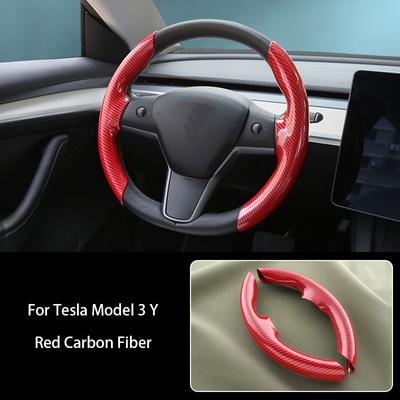 Pentru Tesla Model 3 Model Y 2017-2023 Capac volan din piele intoarsa Fibră de carbon Ferulă antiderapantă Decorare interioară