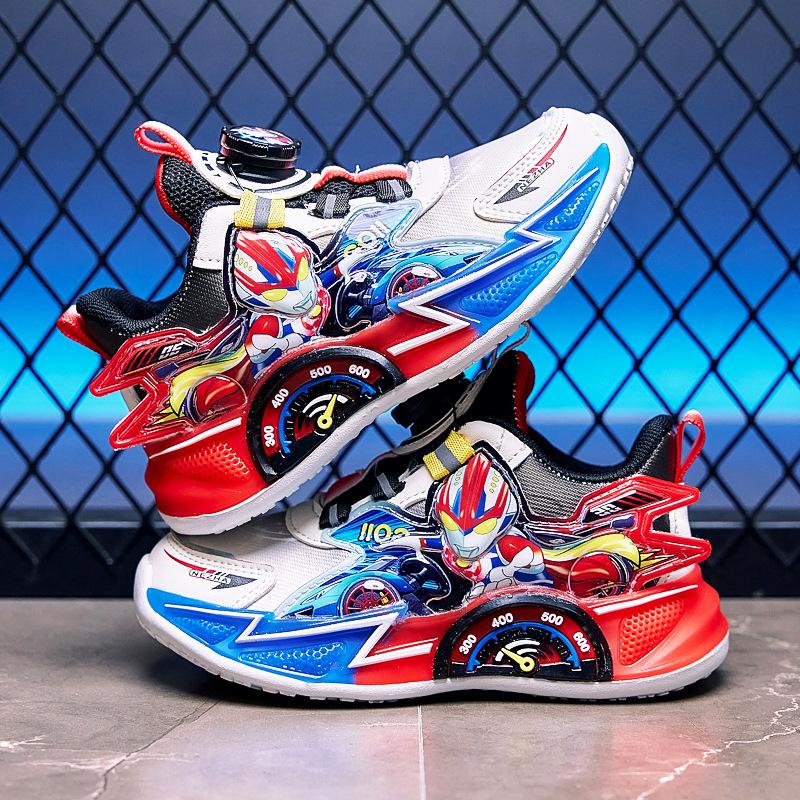 

2025 summer new boys non-slip sole light-emitting shoes children s rotating buckle mesh soft sole windmill sports shoes 25