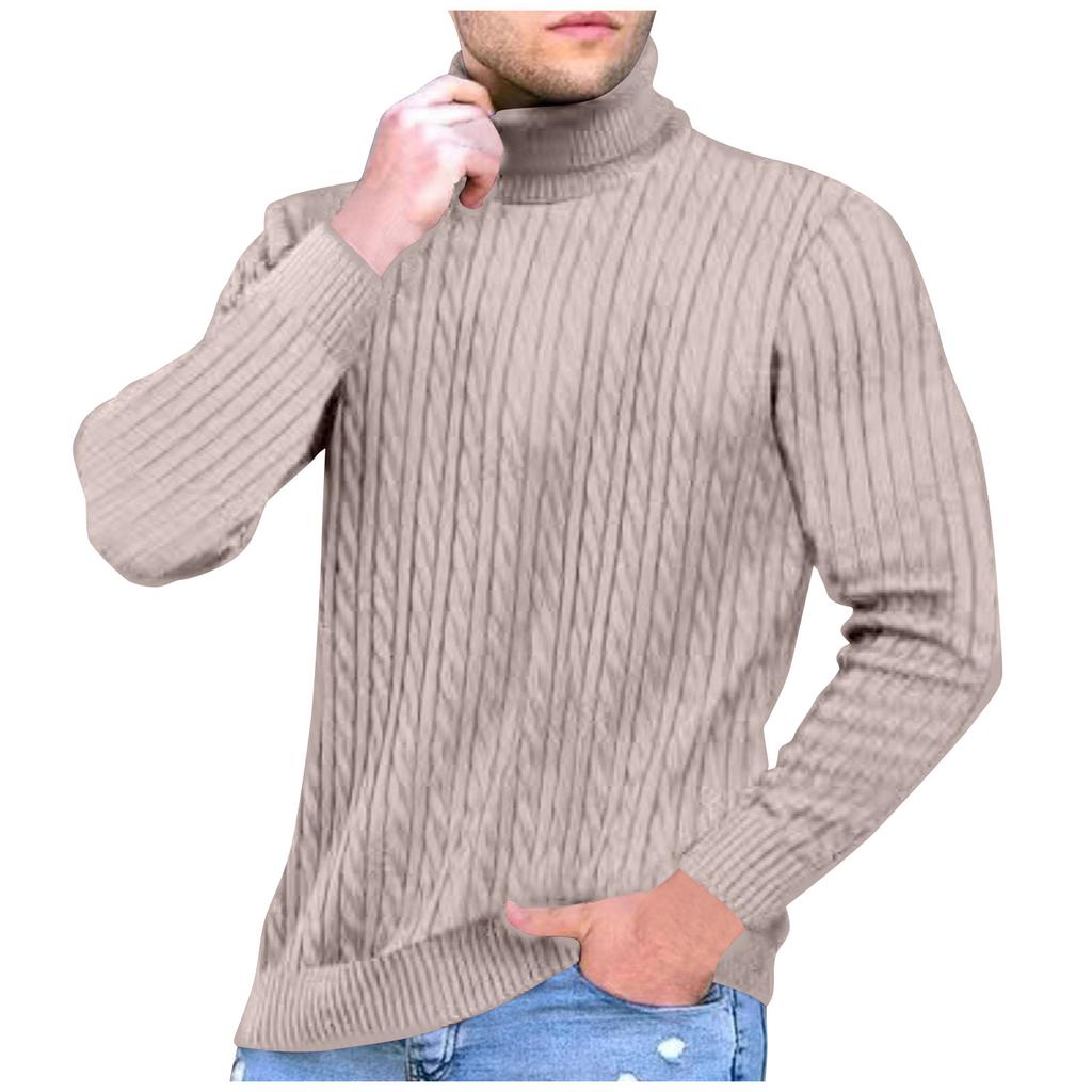 Men's Solid Color Turtleneck Sweater Men's Casual Fashion Textured Pullover Bottoming Sweater