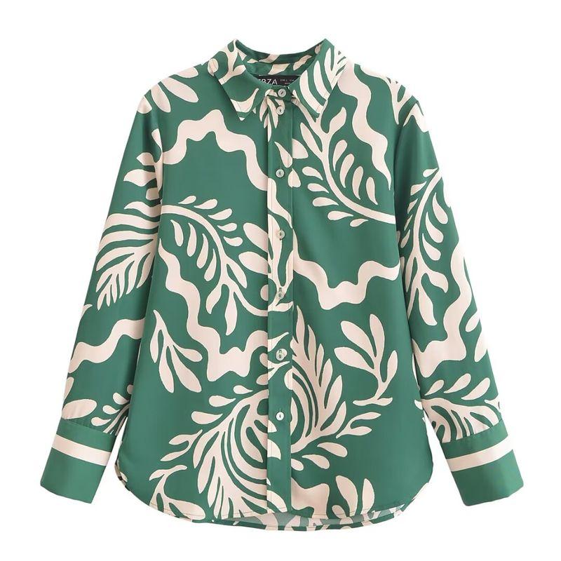 

Kaslead New Arrival Women s Clothing Fashion Style Print Diagonal Cloth Shirt Casual Pants 1273625 1273623 Green Tops M