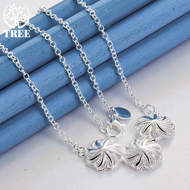 925 Sterling Silver 18 Inch AAA Zircon Flower Necklace Jewelry
