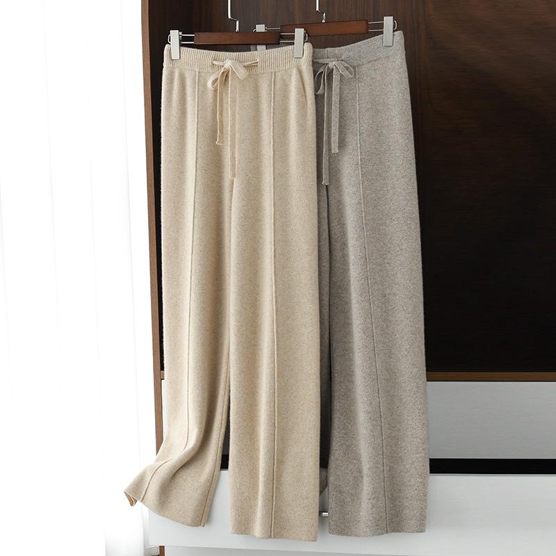 Women's Stylish Wide-Leg Knitted Pants, Casual Drape for Autumn & Winter