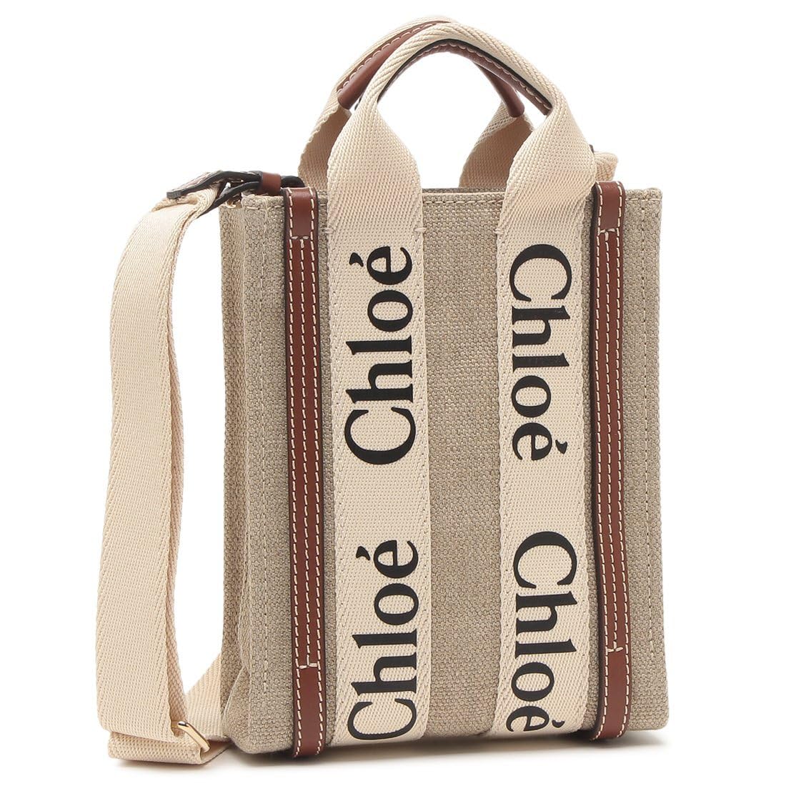 

Bag CHC24AP243 I26 White x Brown WOODY Woody Linen North South Mini Tote Bag Ladies [Chloe] (shoulder bag) [Brand] [Item]
