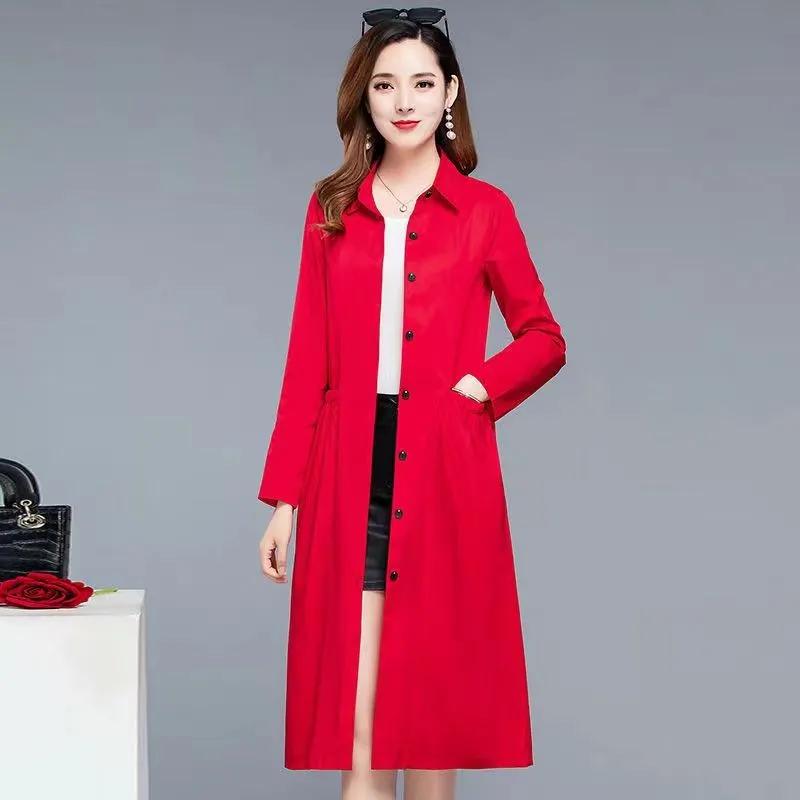 

Модная тонкая ветровка на весну и осень, женский весенний костюм средней длины, новая корейская приталенная куртка для женщин среднего возраста L красный