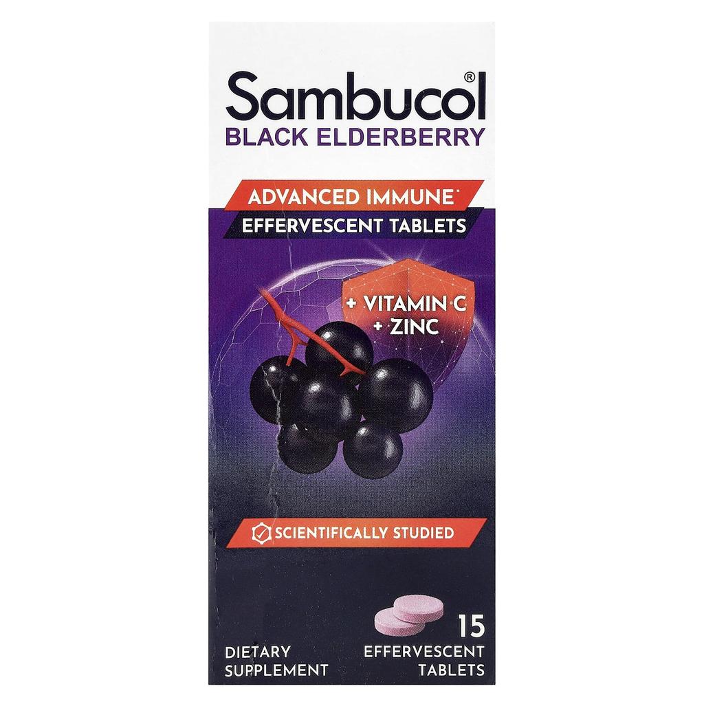 Black Elderberry, Effervescent Tablets + Vitamin C and Zinc, Ages 4 and Up, 15 Effervescent Tablets