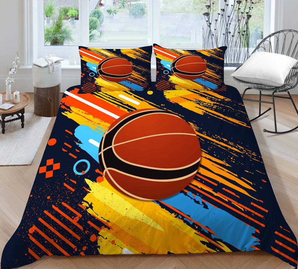 3D Basketball King Queen Duvet Cover Sports Theme Bedding Set For Kids Teens Boys Ball Game Bedroom Decor Soft Comforter Cover