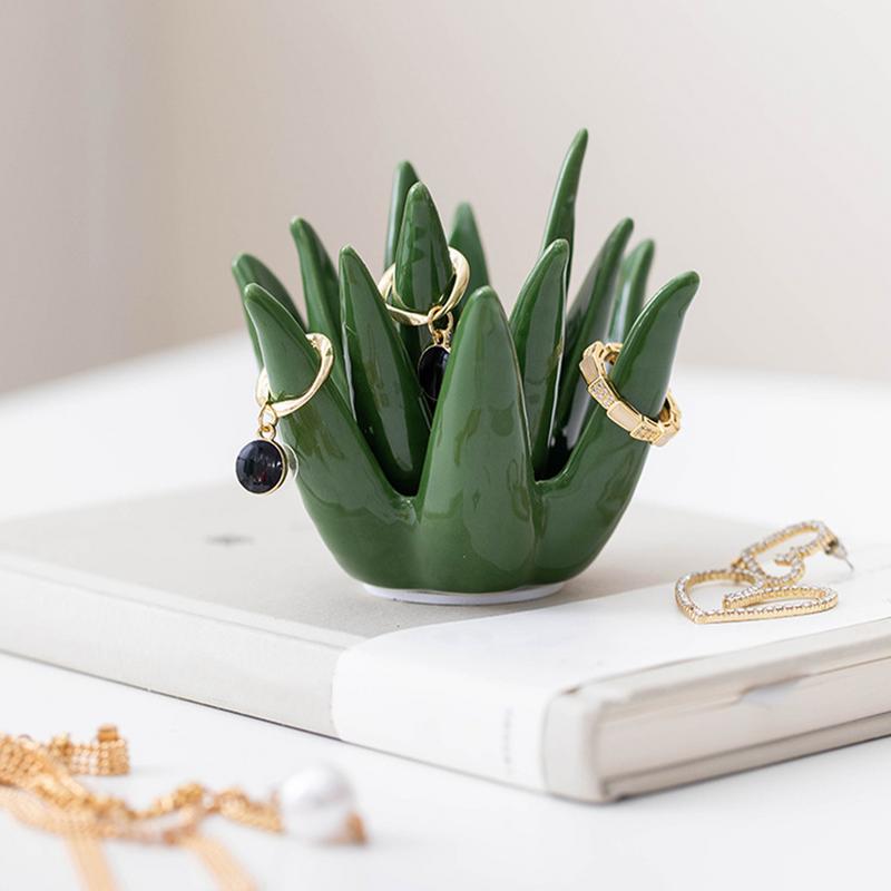 Ceramic Aloe Ring Holder Jewelry Display Tray Cactus Ring Dish Creative Trinket Organizer Bracelets Plate Necklace Earrings