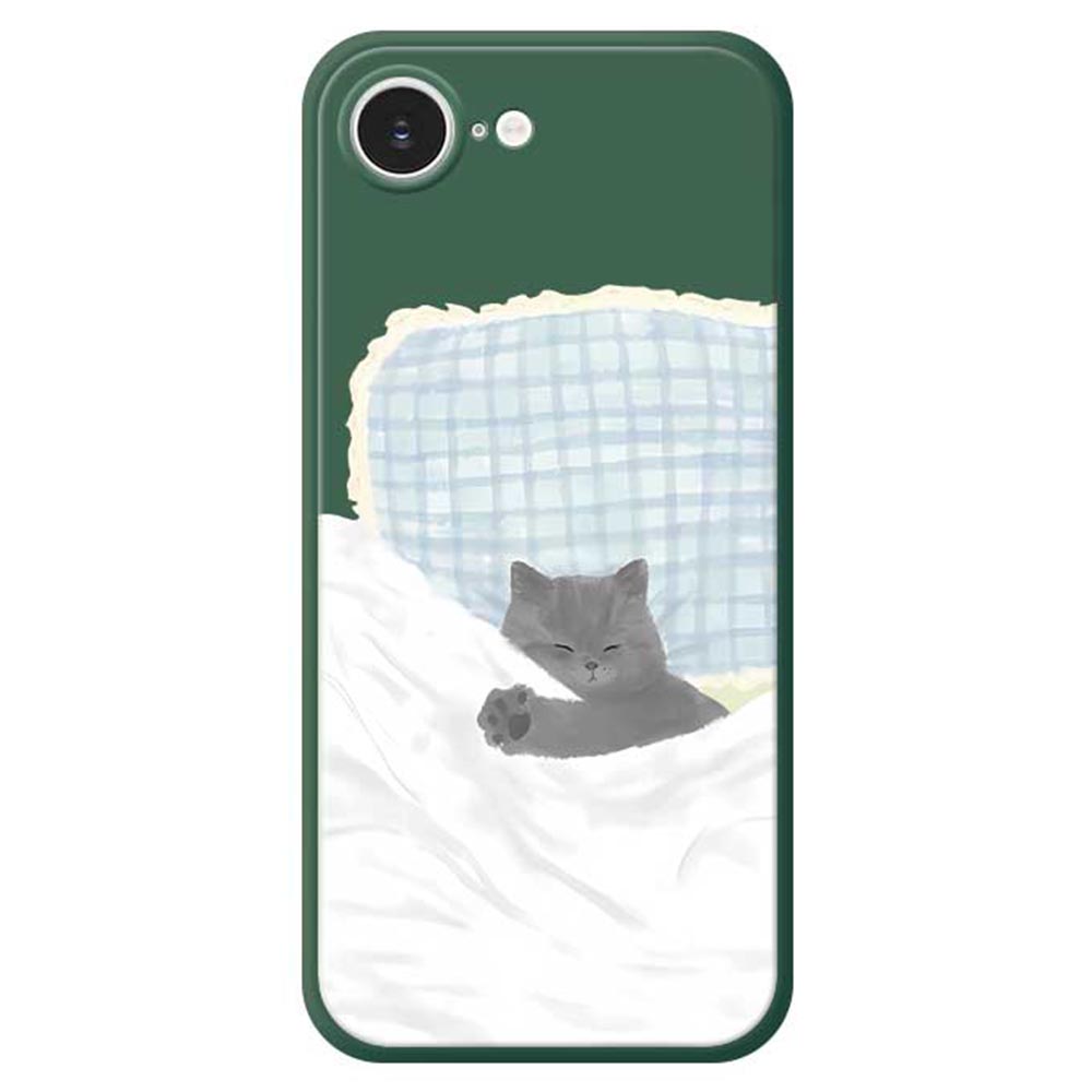 For iPhone 16e Case Cute Sleeping Cat Pattern Printing Straight Edge TPU Phone Back Cover