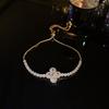 Pulsera coreana ajustable de flor de rombo de circón - Joyería elegante y versátil para mujer