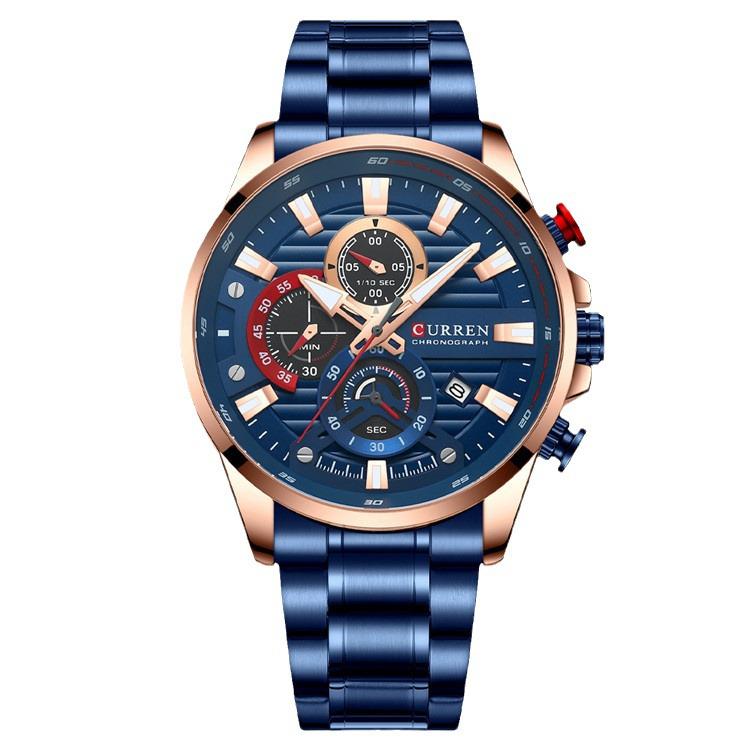 Curren Men's Multifunctional Waterproof Quartz Watch with Calendar and Large Dial Steel Band.