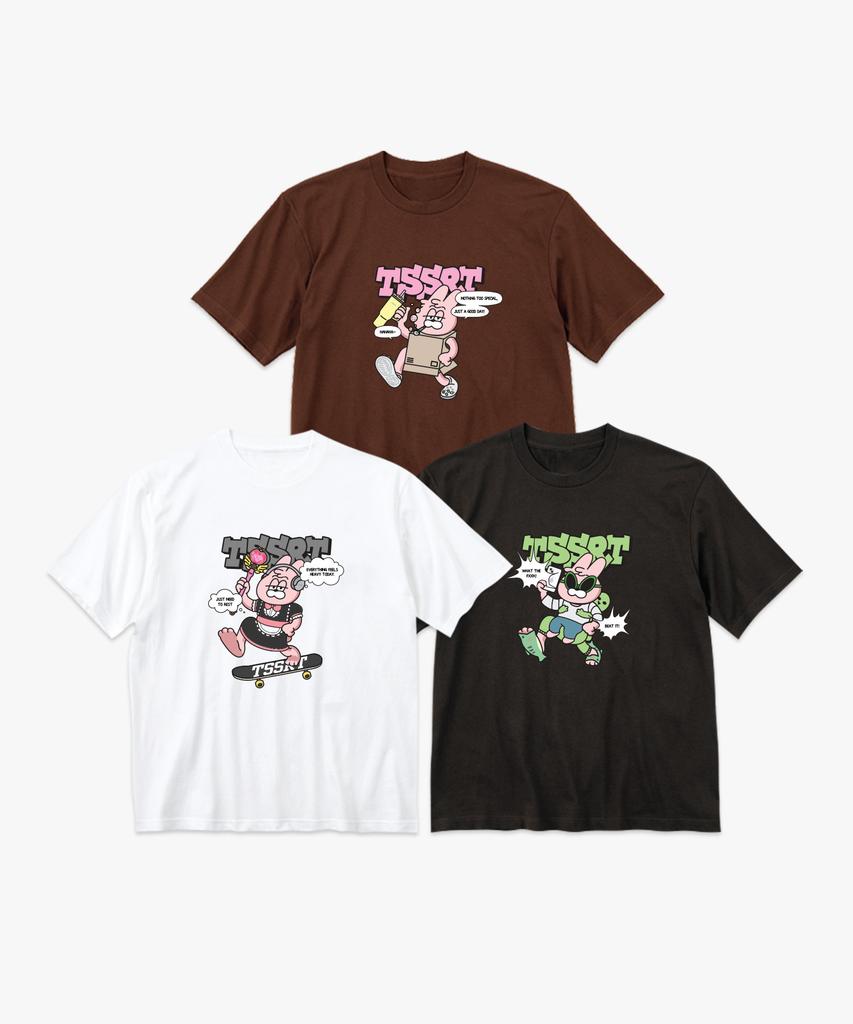 Tijeoteu [15 Designs] Tibit Maker Basic Summer Cotton Oversized Short Sleeve T-Shirt