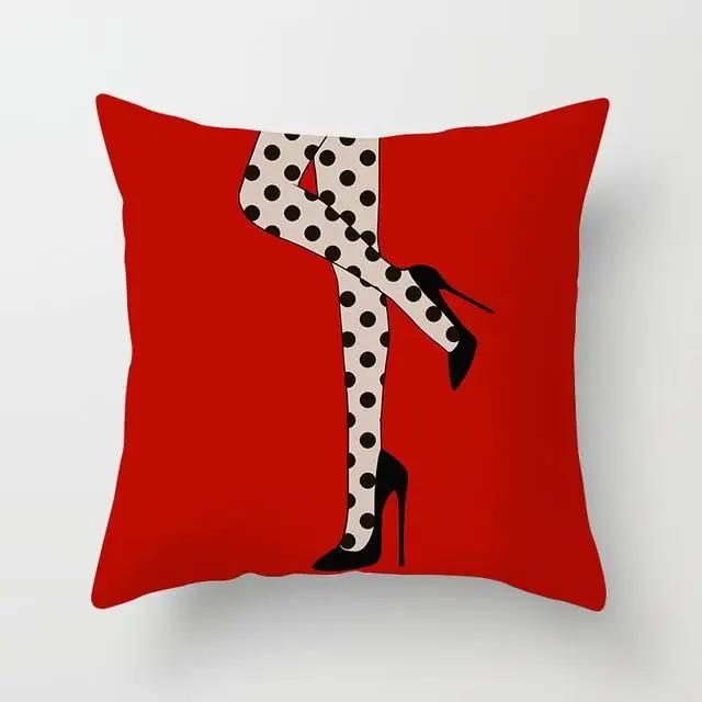 Juste de coussin en polyester avec imprimé cœur, amour, lèvres rouges, taie d'oreiller, décoration de canapé